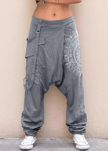 Stylish Navy Plaid Original Design Cotton Harem Pants Summer