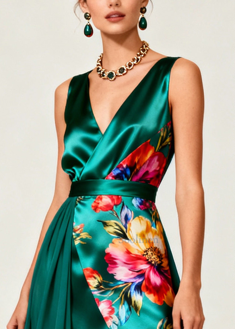 Stylish Peacock Green Asymmetrical Patchwork Tulle Vestidos Dress Summer