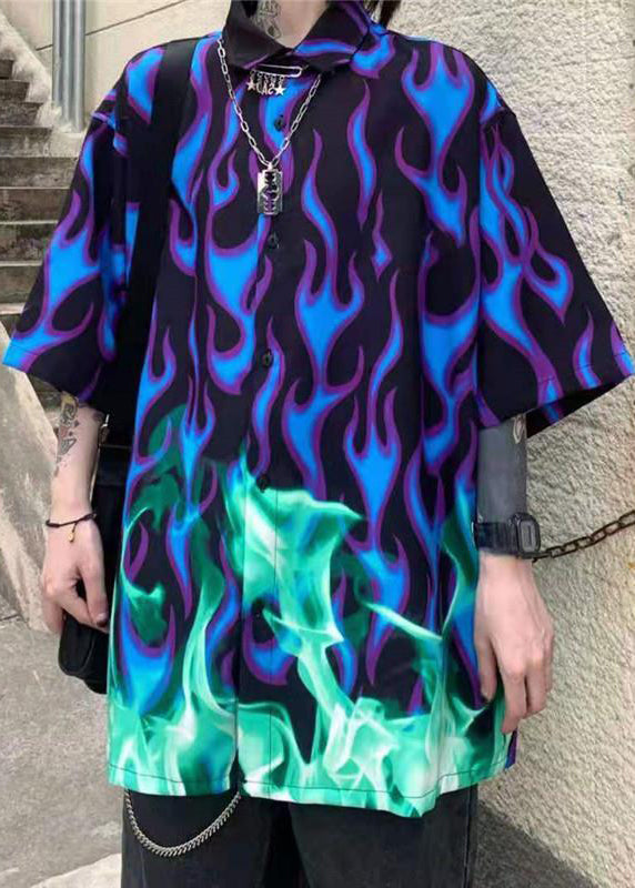 Stylish Peter Pan Collar Print Cotton Shirts Half Sleeve