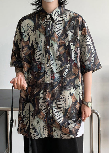 Stylish Peter Pan Collar Print Pockets Cotton Shirts Half Sleeve