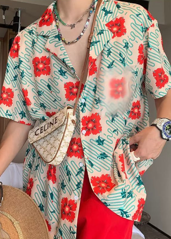 Stylish Peter Pan Collar Tie Dye Print Hawaiian Shirts Summer