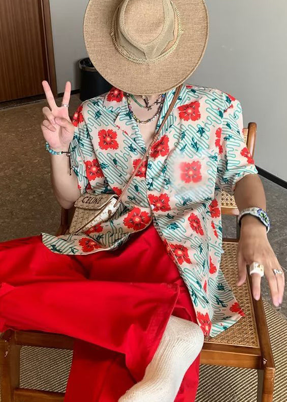 Stylish Peter Pan Collar Tie Dye Print Hawaiian Shirts Summer