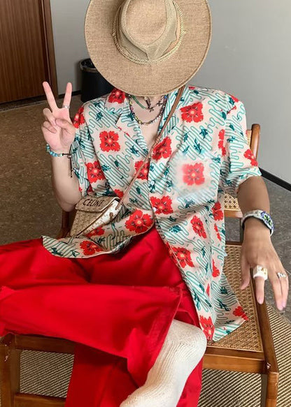 Stylish Peter Pan Collar Tie Dye Print Hawaiian Shirts Summer