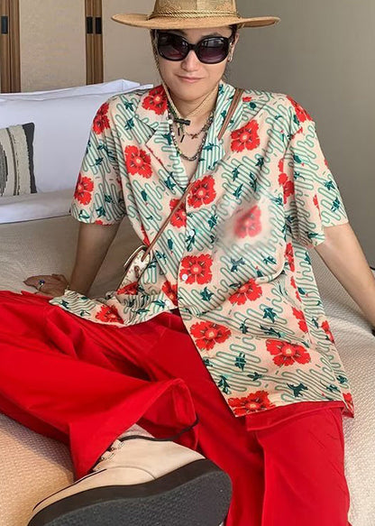 Stylish Peter Pan Collar Tie Dye Print Hawaiian Shirts Summer