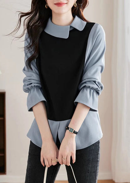 Stylish Photo Color Asymmetrical Patchwork False Two Pieces Shirts Spring