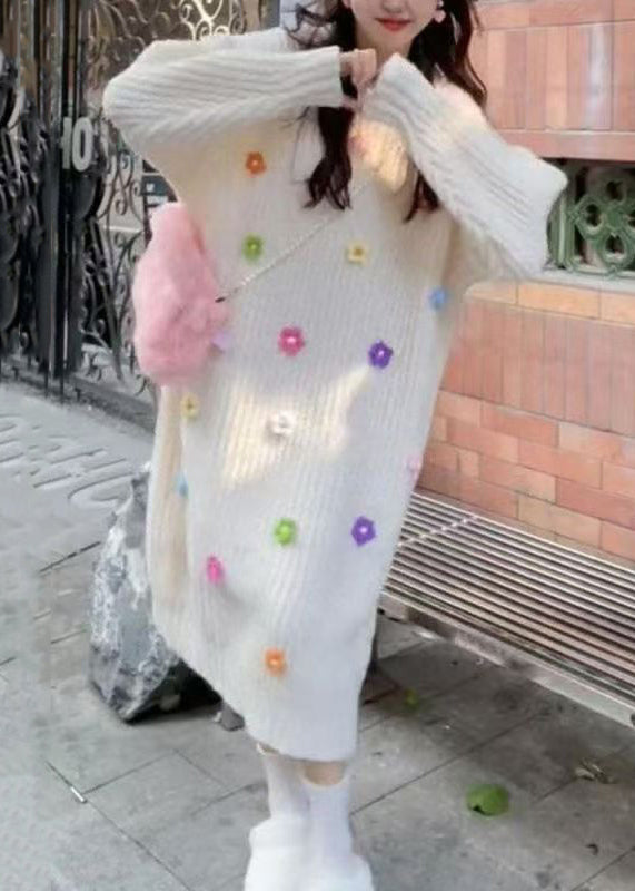 Stylish Pink O Neck Long Knit Dress Winter