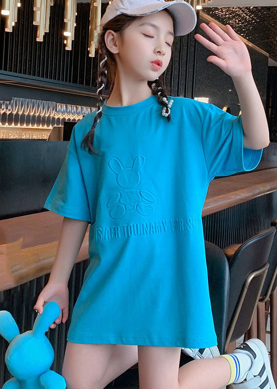 Stylish Pink O Neck Patchwork Cotton Kids T Shirt Dresses Summer