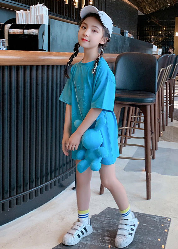 Stylish Pink O Neck Patchwork Cotton Kids T Shirt Dresses Summer