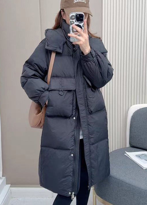Stylish Pink Pockets Drawstring Duck Down Puffer Hooded Parkaer Winter