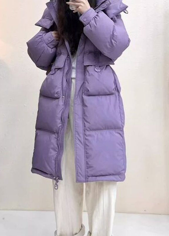 Stylish Pink Pockets Drawstring Duck Down Puffer Hooded Parkaer Winter