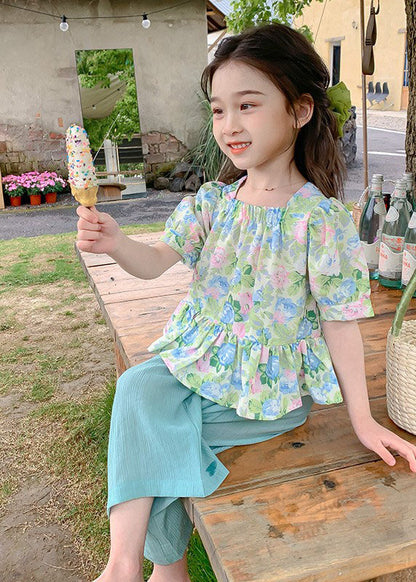 Stylish Pink Print Tops and Pants Cotton Baby Two Pieces Set Summer