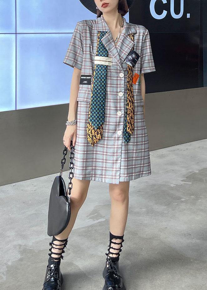 Stylish Plaid Peter Pan Collarbutton Mini Dress Summer