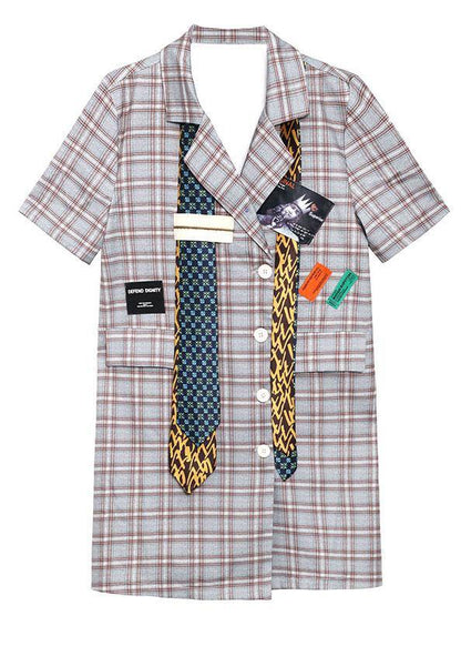 Stylish Plaid Peter Pan Collarbutton Mini Dress Summer