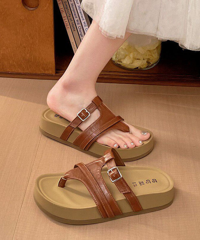 Stylish Platform Flip Flops Black Faux Leather