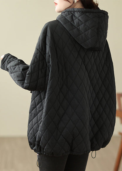Stylish Black Pockets Fine Cotton Filled Hooded Pullover Spring