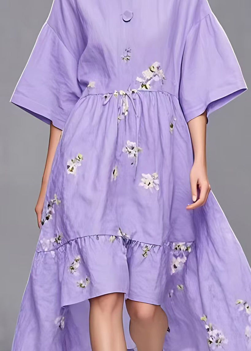 Stylish Purple O-neck Tie Waist Low High Design Maxi Dresses Fall