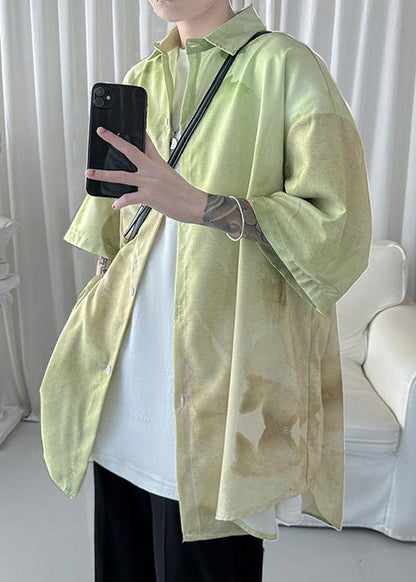 Stylish Purple Peter Pan Collar Tie Dye Ice Silk Shirts Half Sleeve