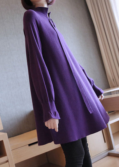 Stylish Purple V Neck Patchwork Loose Fall Knit Sweaters