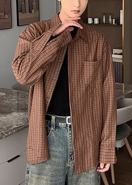 Stylish Red Plaid Peter Pan Collar Woolen Shirts Spring