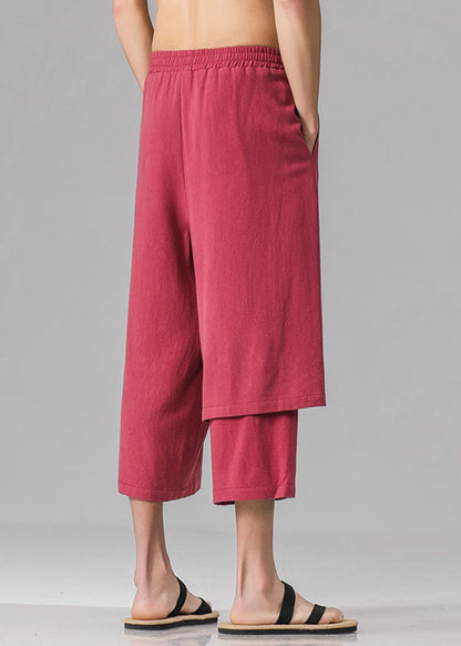 Stylish Red Pockets Patchwork Tie Waist Pants Summer
