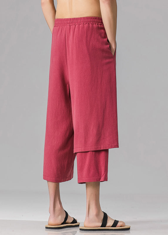 Stylish Red Pockets Patchwork Tie Waist Pants Summer