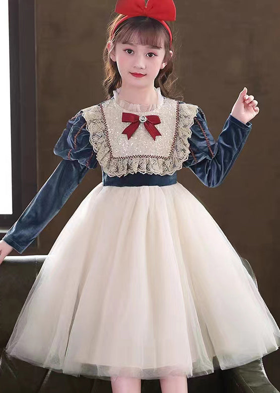 Stylish Red Ruffled Tulle Patchwork Warm Fleece Kids Dress Winter
