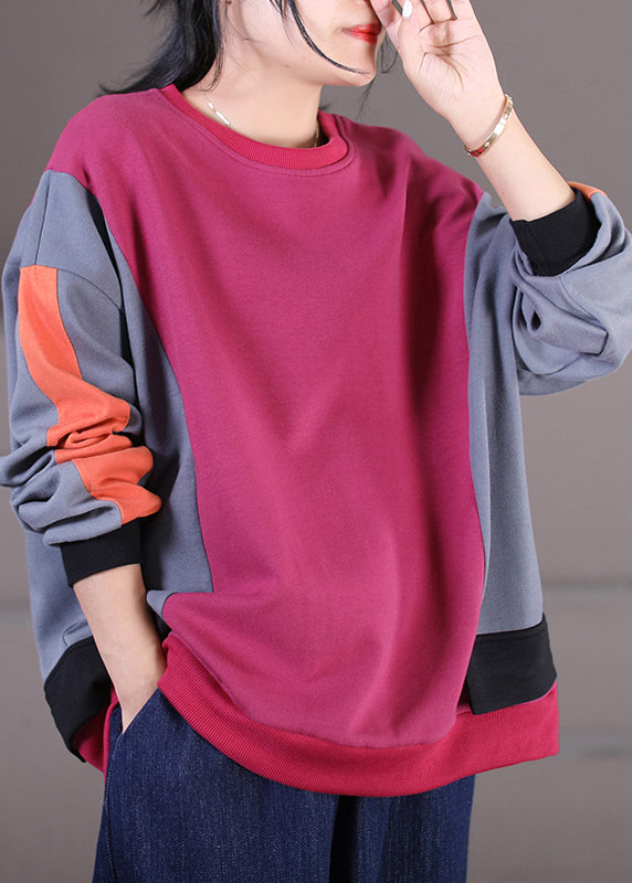 Stylish Rose O-neck Patchwork Sweatshirts Fall