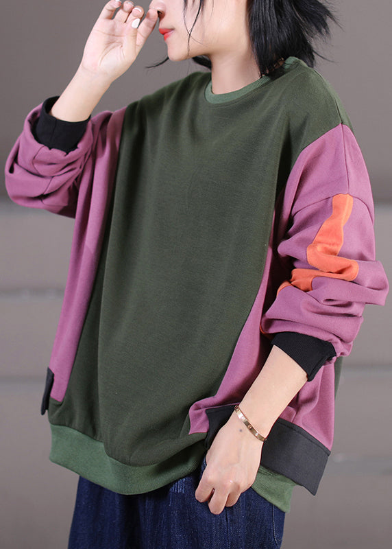 Stylish Rose O-neck Patchwork Sweatshirts Fall