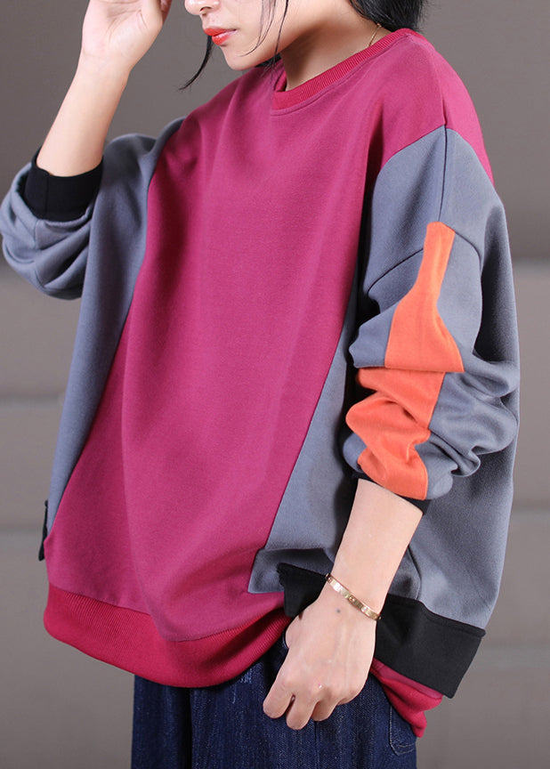 Stylish Rose O-neck Patchwork Sweatshirts Fall