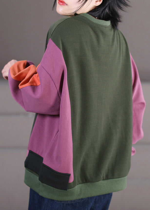 Stylish Rose O-neck Patchwork Sweatshirts Fall