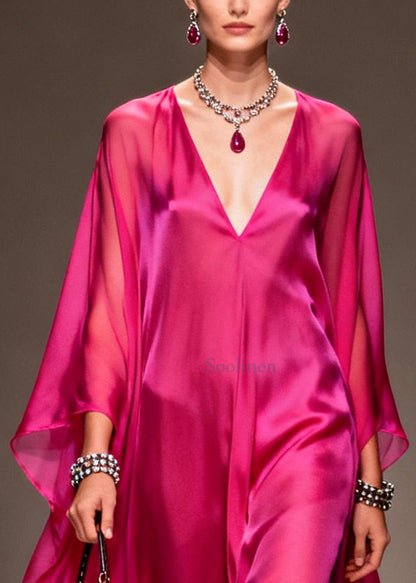 Stylish Rose Oversized Exra Large Hem Chiffon Holiday Dress Summer