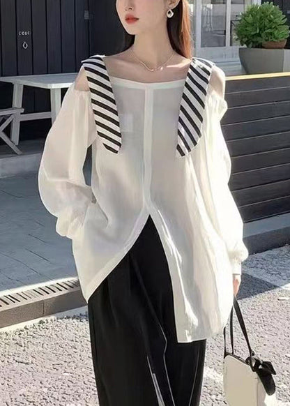 Stylish Rose Side Open False Two Pieces Cotton Shirt Spring