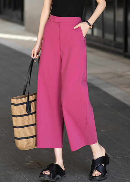 Stylish Rose Zippered Pockets High Waist Cotton Crop Pants Summer