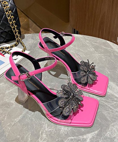 Stylish Rose Zircon Splicing High Heel Sandals Peep Toe