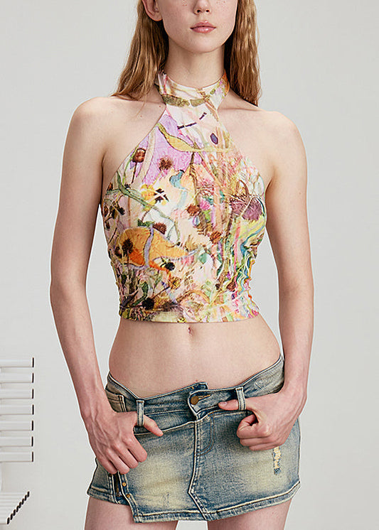 Stylish Halter Print Cotton Tank Top Sleeveless