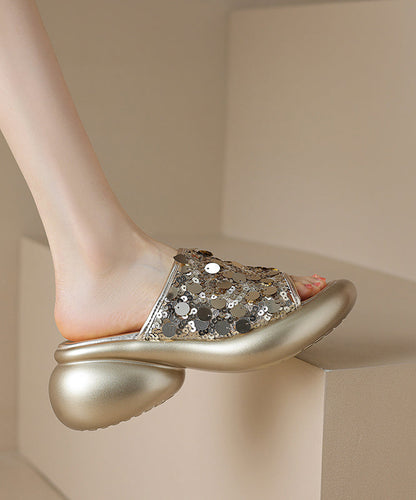 Stylish Splicing Platform Gold Sequins Slide Sandals Peep Toe