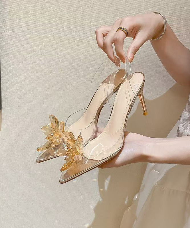 Stylish Splicing Stiletto Sandals Silver Pointed Toe Crystal