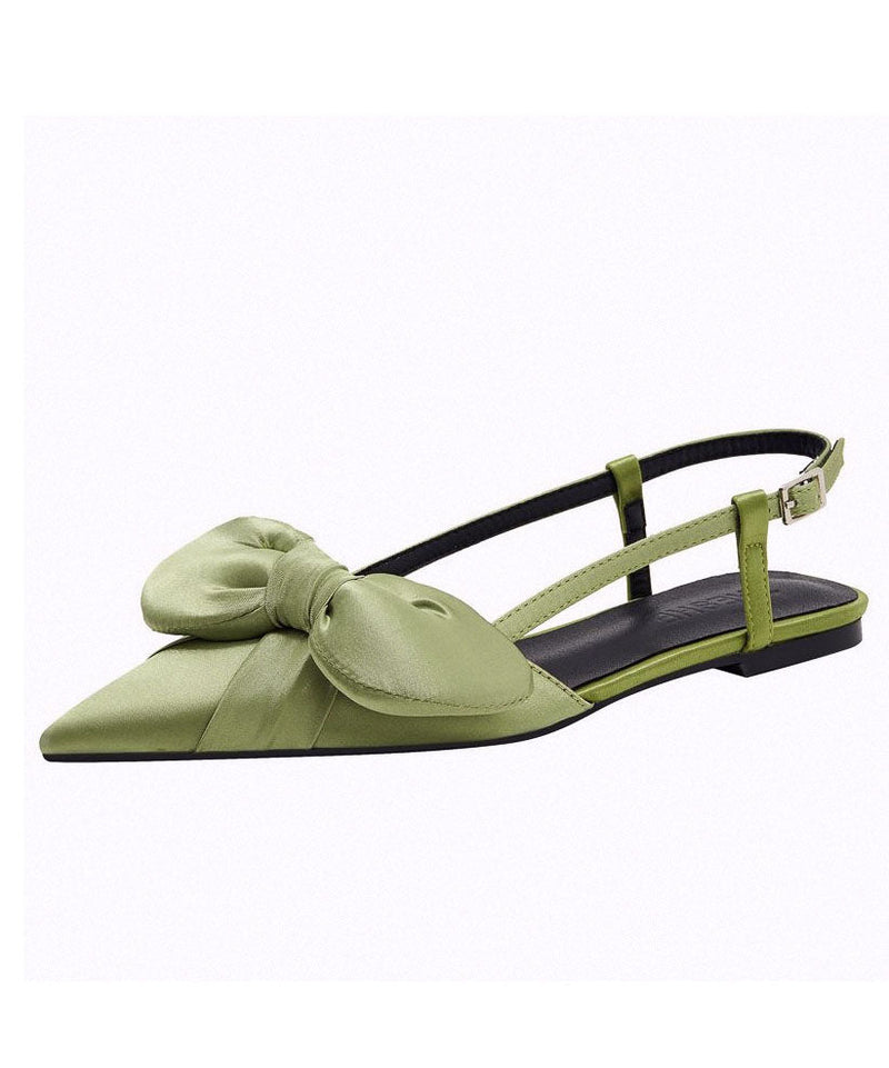 Stylish Splicing Walking Sandals Green Satin Bow Pointed Toe