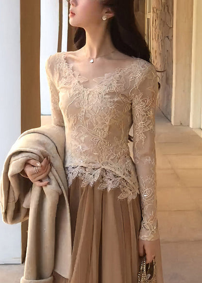 Stylish V Neck Hollow Out Lace T Shirt Top Spring