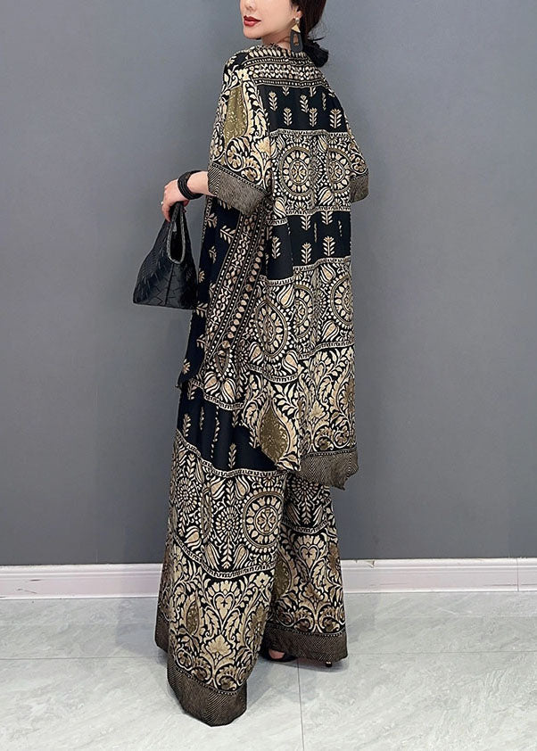 Stylish V Neck Oversized Print Tops and Pants Two Pieces Set Summer
