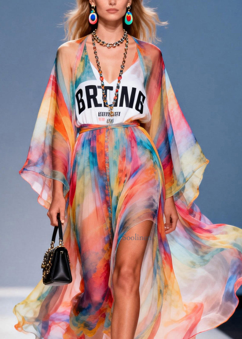 Stylish V Neck Print Patchwork Chiffon Dresses Summer
