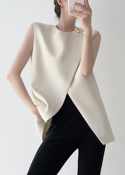 Stylish White Asymmetrical Spandex Tank Sleeveless