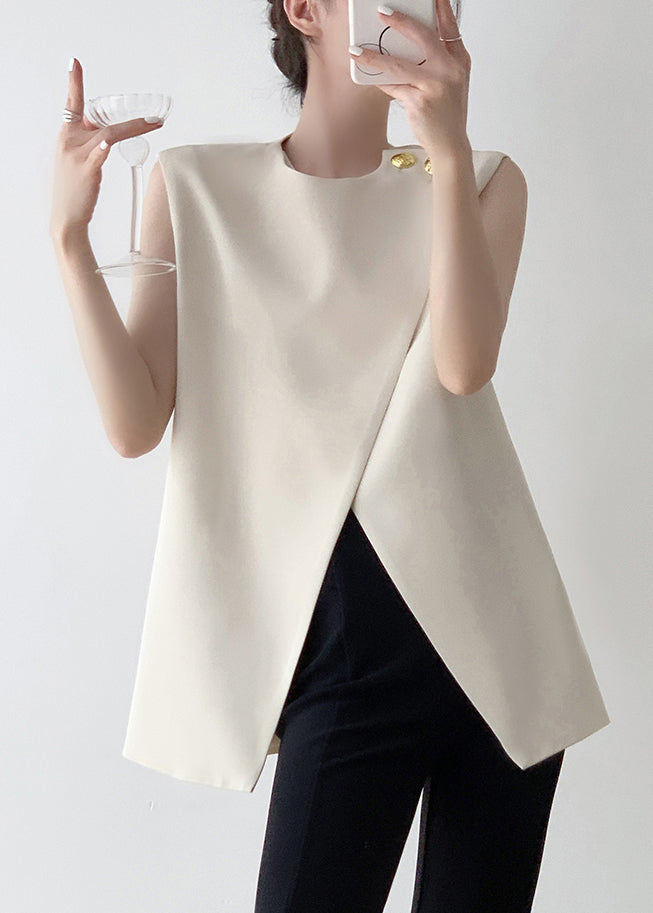 Stylish White Asymmetrical Spandex Tank Sleeveless