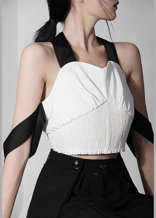 Stylish White Cinched Spaghetti Strapcotton Tank Summer