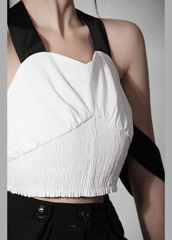 Stylish White Cinched Spaghetti Strapcotton Tank Summer