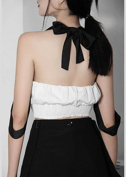 Stylish White Cinched Spaghetti Strapcotton Tank Summer