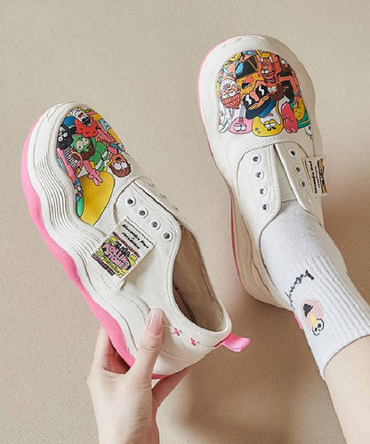Stylish White Graphic Canvas Splicing Loafers for