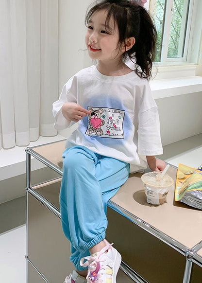 Stylish White O Neck Print Cotton Kids T Shirts Summer