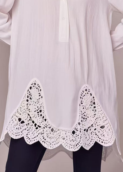 Stylish White Oversized Patchwork Cotton Long Shirts Spring