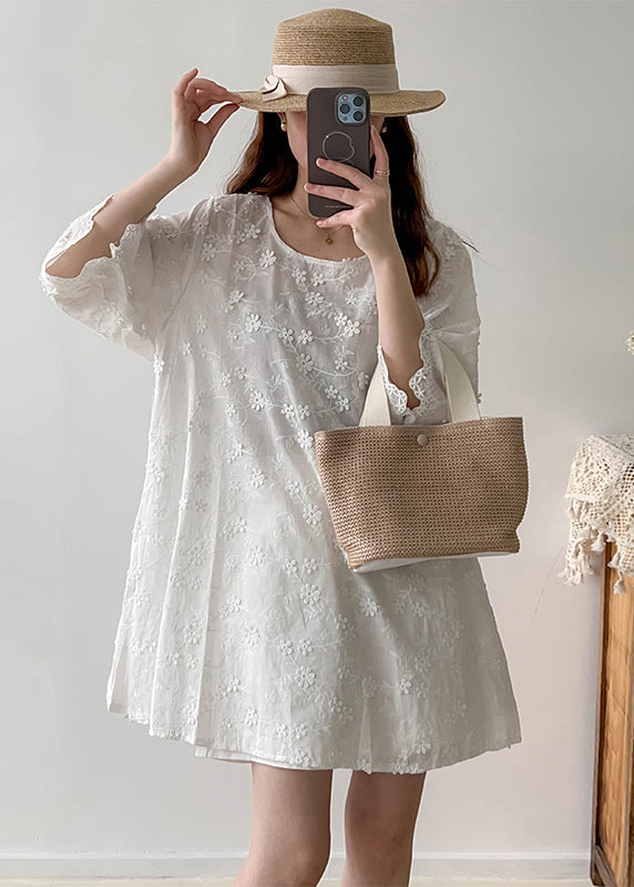 Stylish White Oversized Stereoscopic Cotton Vacation Dress Summer